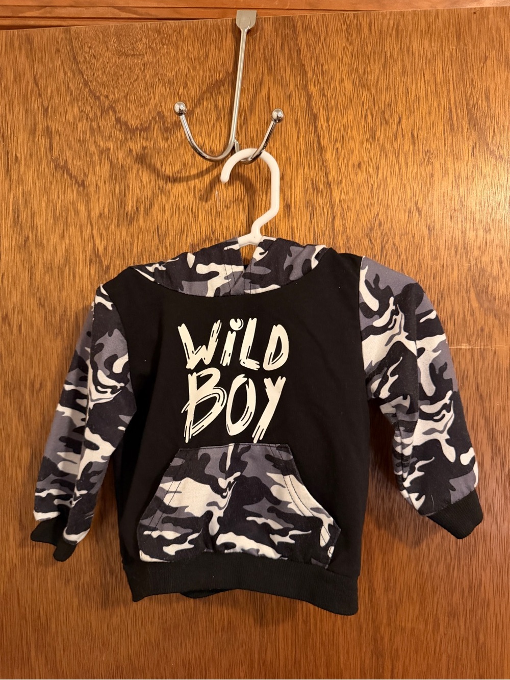SHEIN Black Hoodie with Gray Camo Sleeves and Pocket